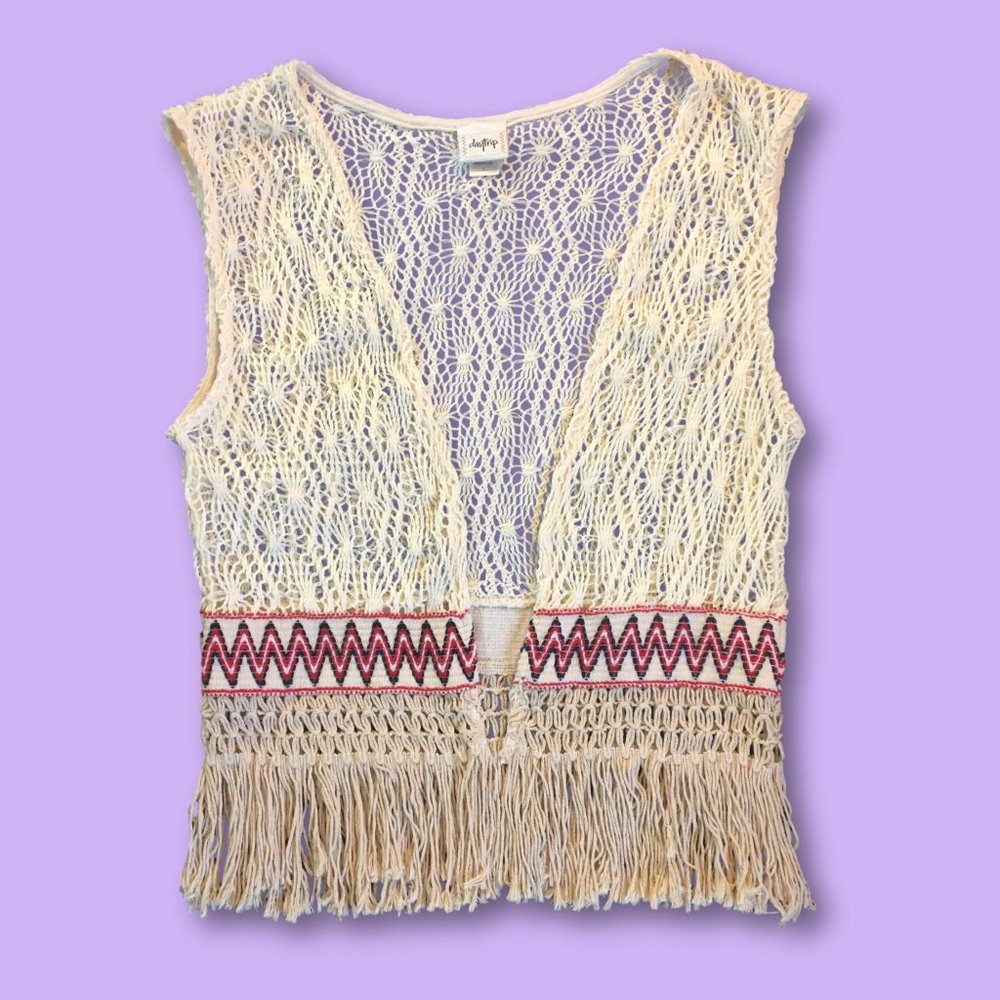 Daytrip Boho Lace Fringe Vest Overlay, L